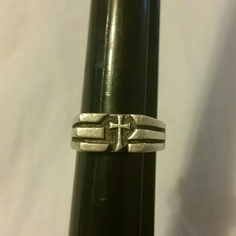 Sterling Silver Signed Cross Ring Size 9.75